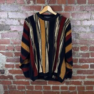 Vintage Protege Sweater Mens Large Multicolor Chunky 3D Knit Pullover USA